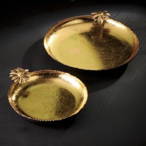 Gilded Round Plate With Palm Accent - Set Of 2